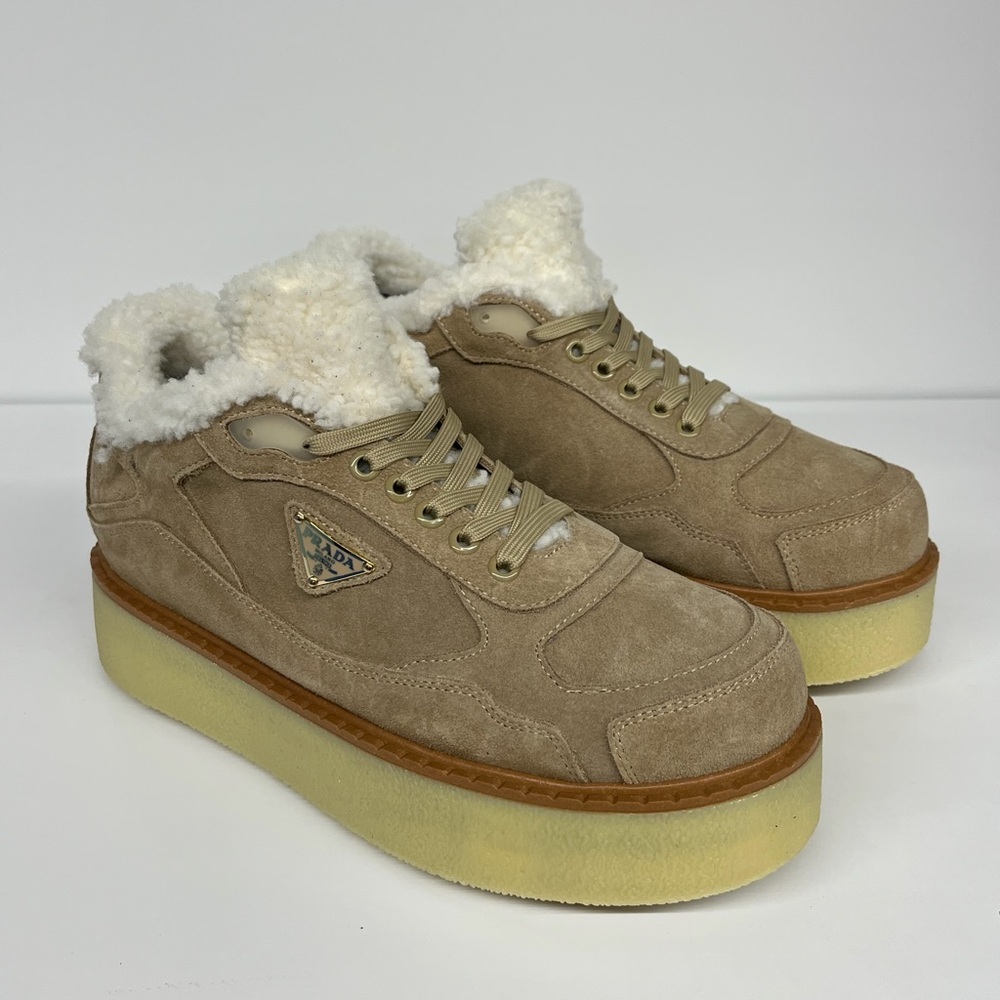 Prada Suede mid-top sneakers in Ecru Size 41